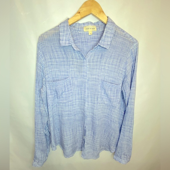 Cloth & Stone Blue Plaid Button Down Shirt - Picture 1 of 8